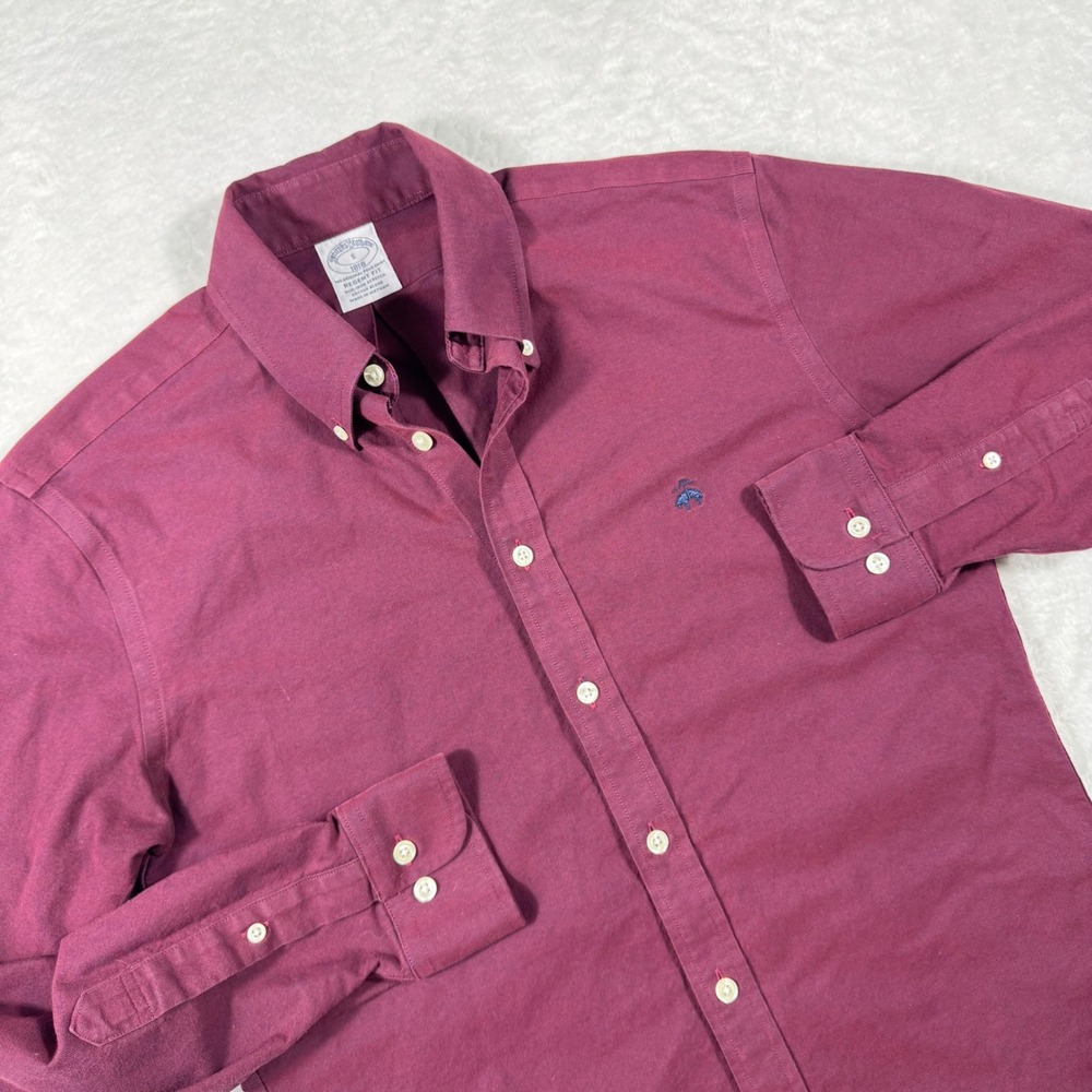 Brooks Brothers Regent Fit Shirt Mens Small Burgundy Non-Iron Stretch Cotton LS
